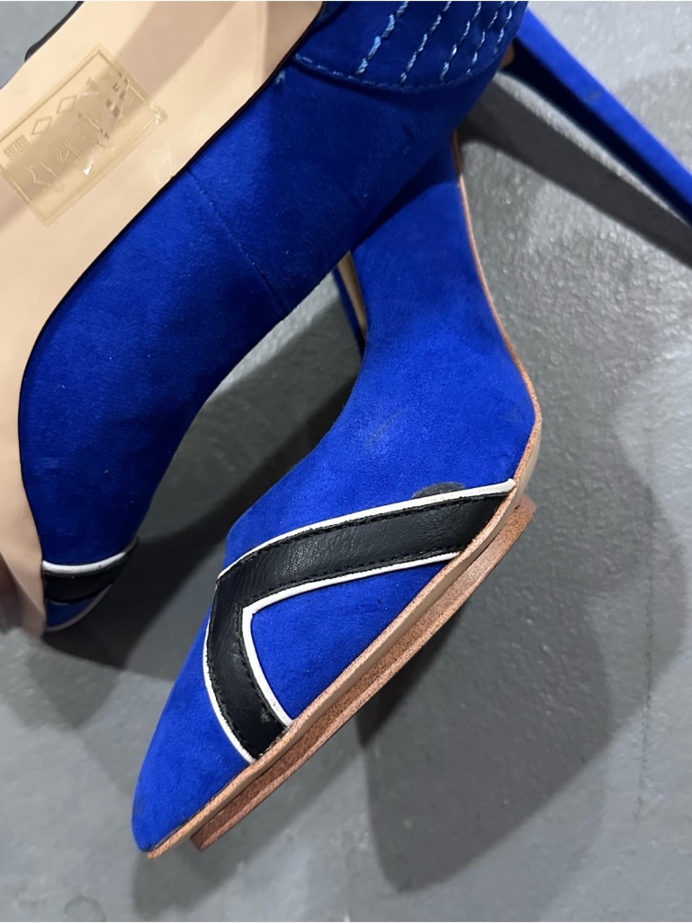 Shoe Dazzle Cobalt Blue Pointed-Toe Suede Pumps with Black and White Accents - Picture 4 of 5